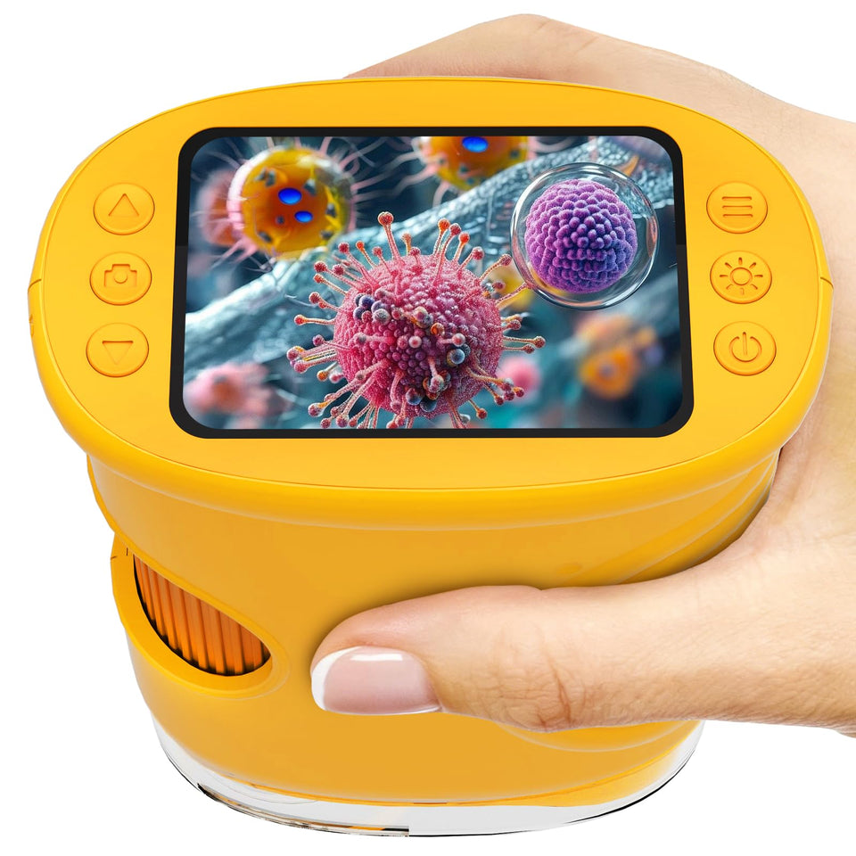 Pozifu 1000X handheld microscope display shows magnified samples for kids' exploration.