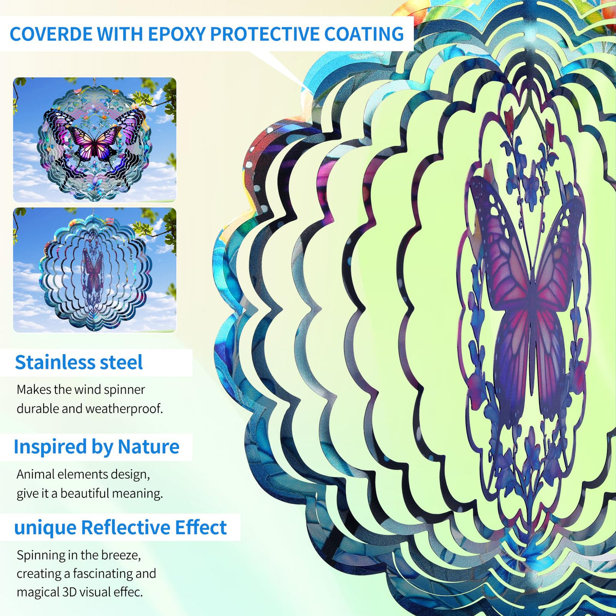 PPZHAVG 3D layered butterfly wind spinner for captivating 360° spins