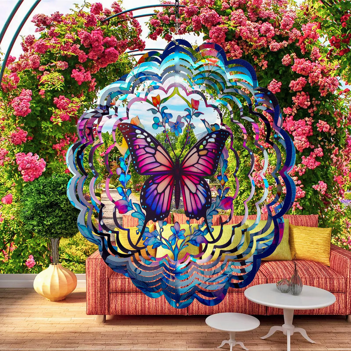 PPZHAVG butterfly wind spinner with swivel hook for easy outdoor hanging