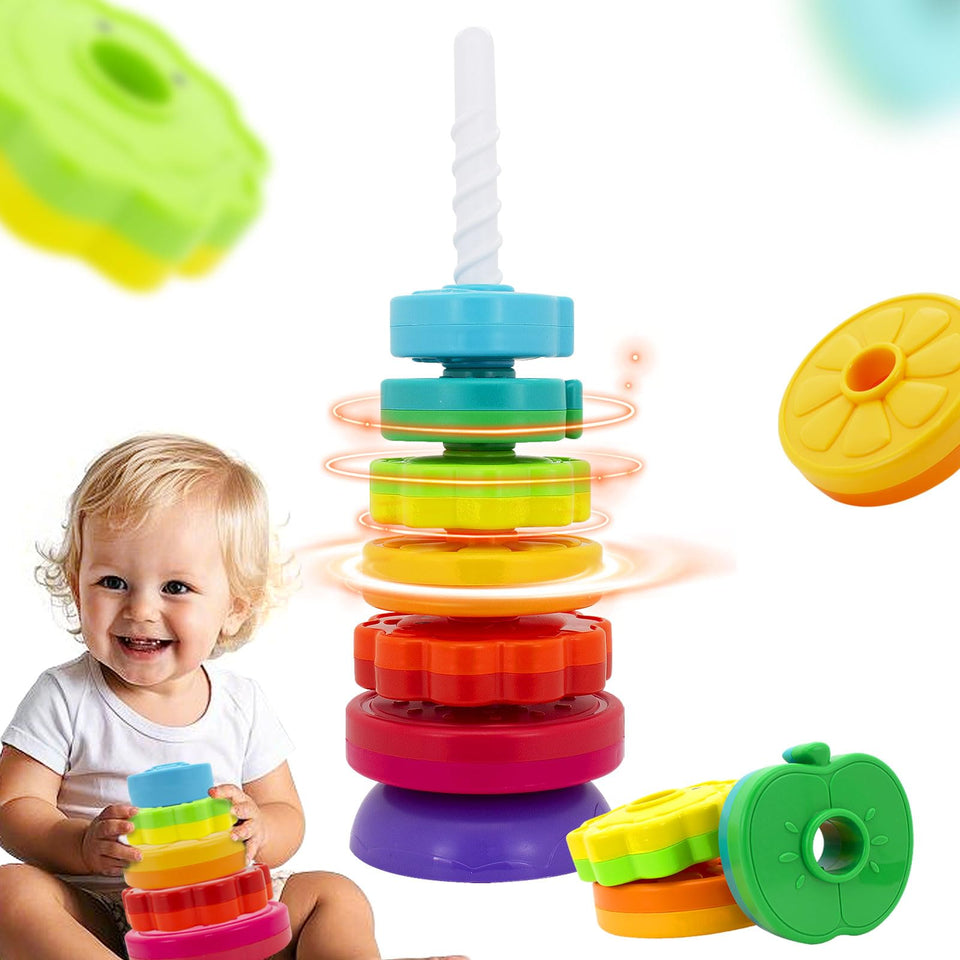 PracticeJQDEN Montessori stack discs promote color and shape recognition during play.