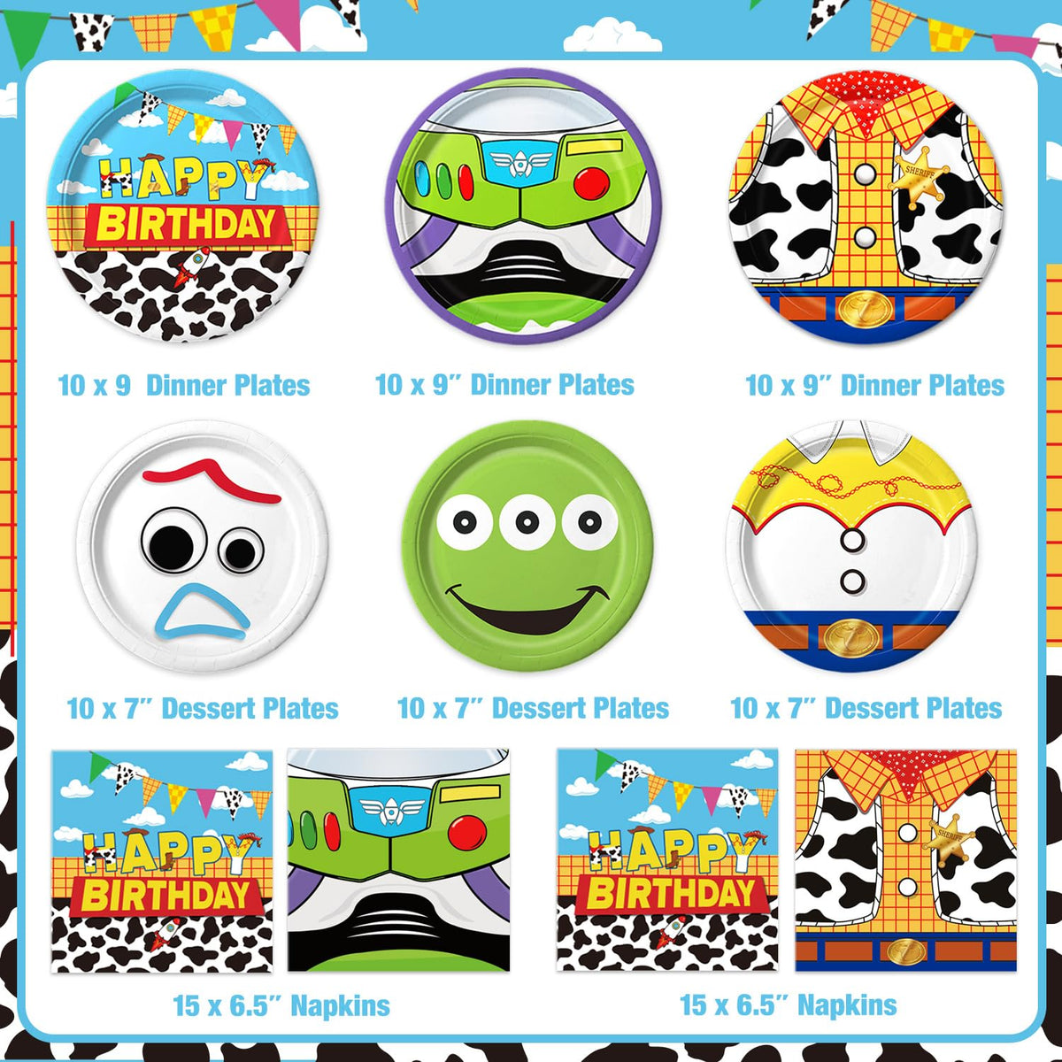 Practice Star cartoon birthday dessert plates 7-inch with cheerful characters for dessert time.