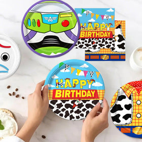 Practice Star cartoon birthday packaging emphasizes complete 30-guest set.