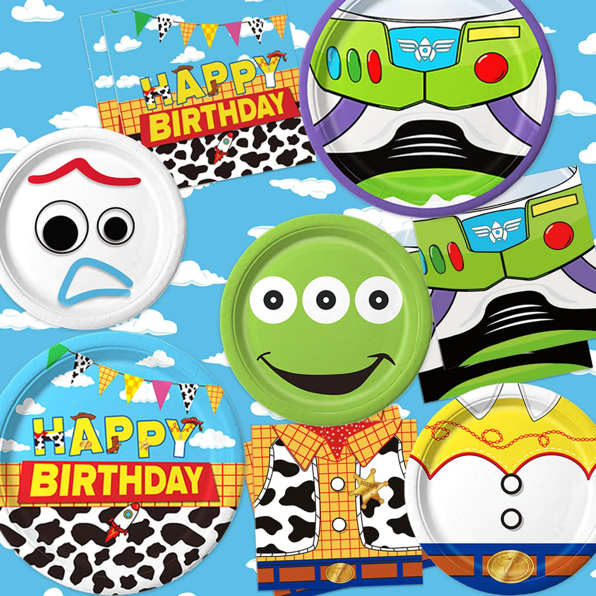 Practice Star cartoon birthday tableware setup shows ready-to-use party layout.
