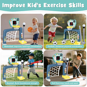 PRE-WORLD 4-in-1 golf-baseball focus for versatile skill games.