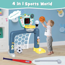 PRE-WORLD 4-in-1 hoop soccer goal focus for indoor kicking practice.