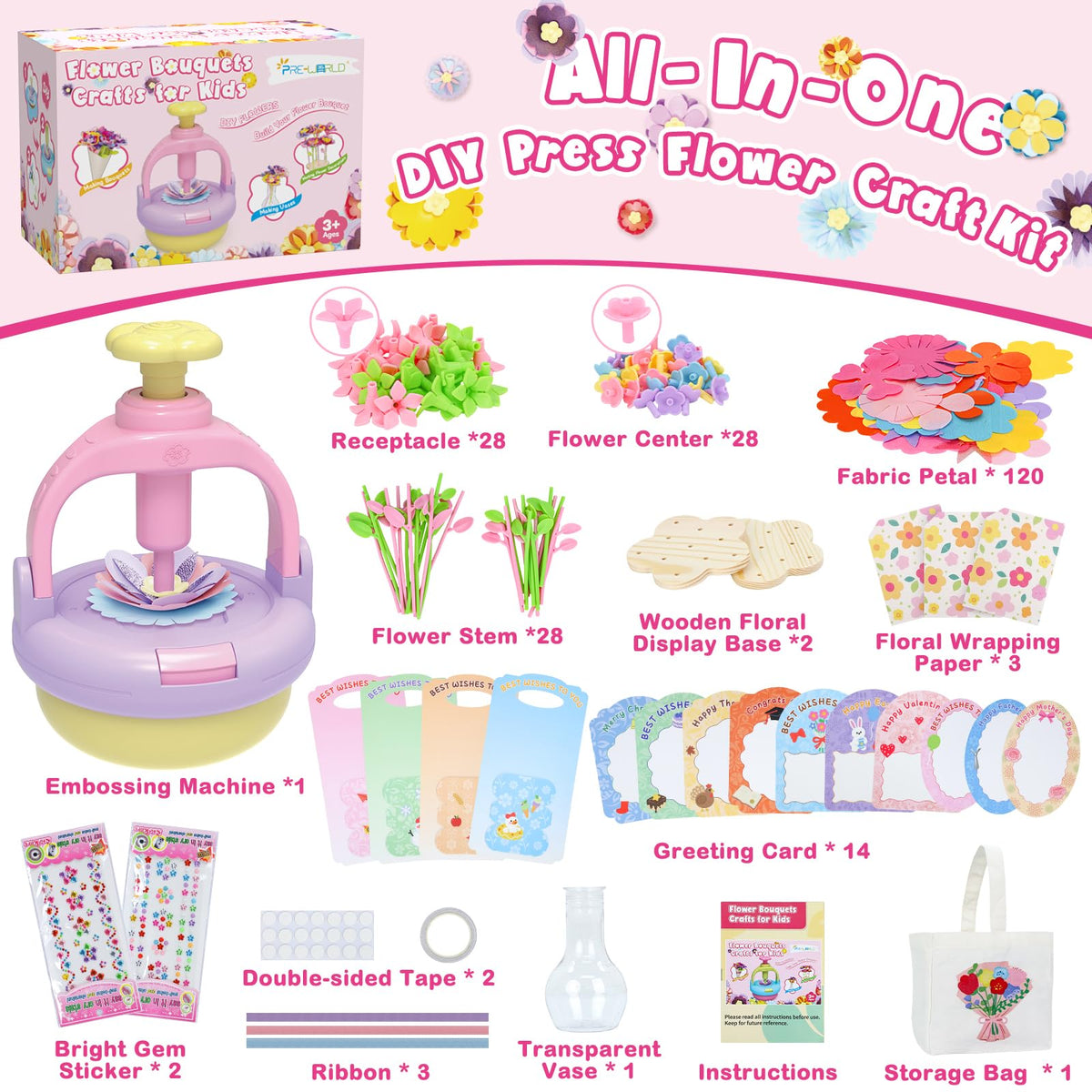 PRE-WORLD flowers kit multicolor petals encourage color recognition and playful bouquet design.