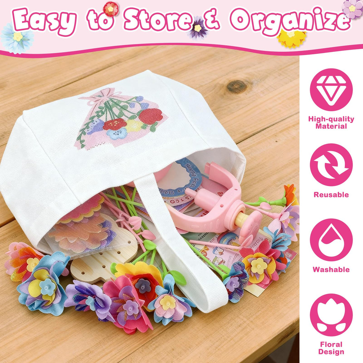 PRE-WORLD handy storage bag keeps petals, centers, and accessories organized.