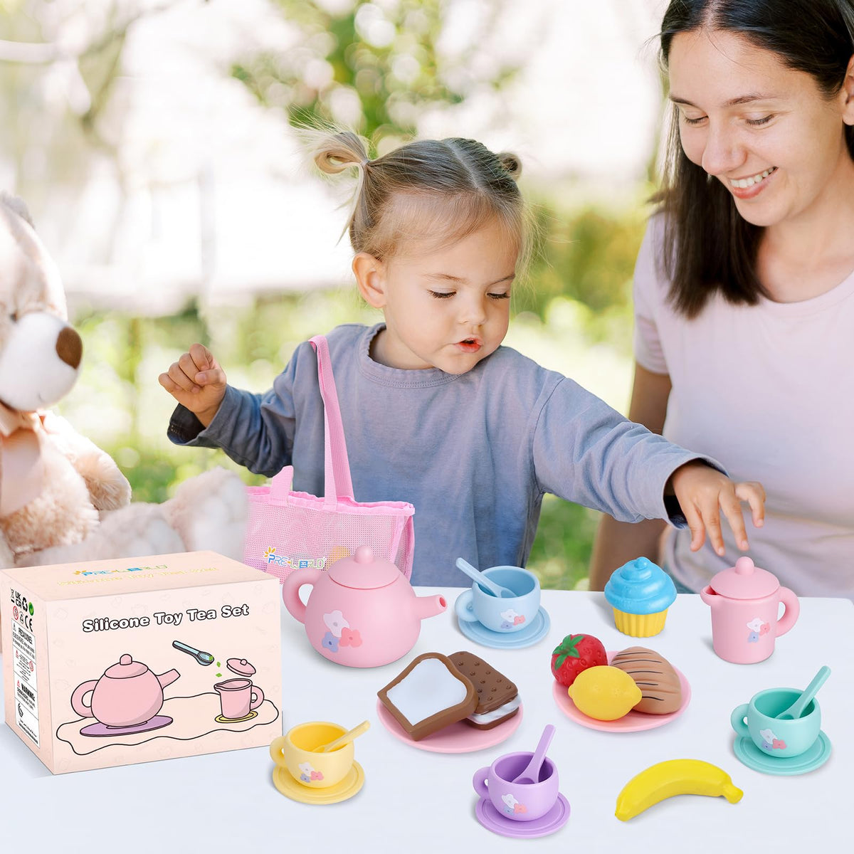 PRE-WORLD silicone tea set play-food assortment sparks creative role-play