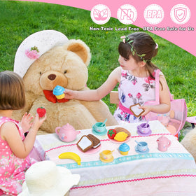 PRE-WORLD silicone tea set plates and coasters keep play clean and organized