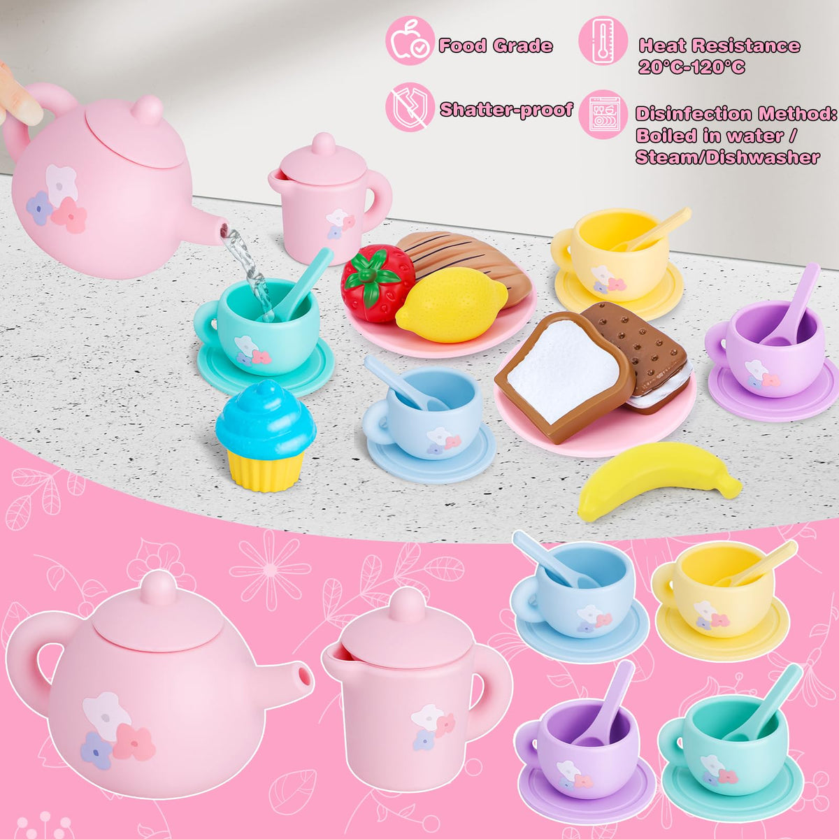 PRE-WORLD silicone tea set spoons perfect for scooping pretend pastries