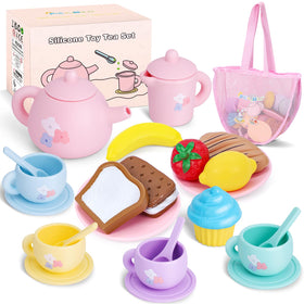 PRE-WORLD silicone tea set teapot for imaginative play and mess-free tea parties