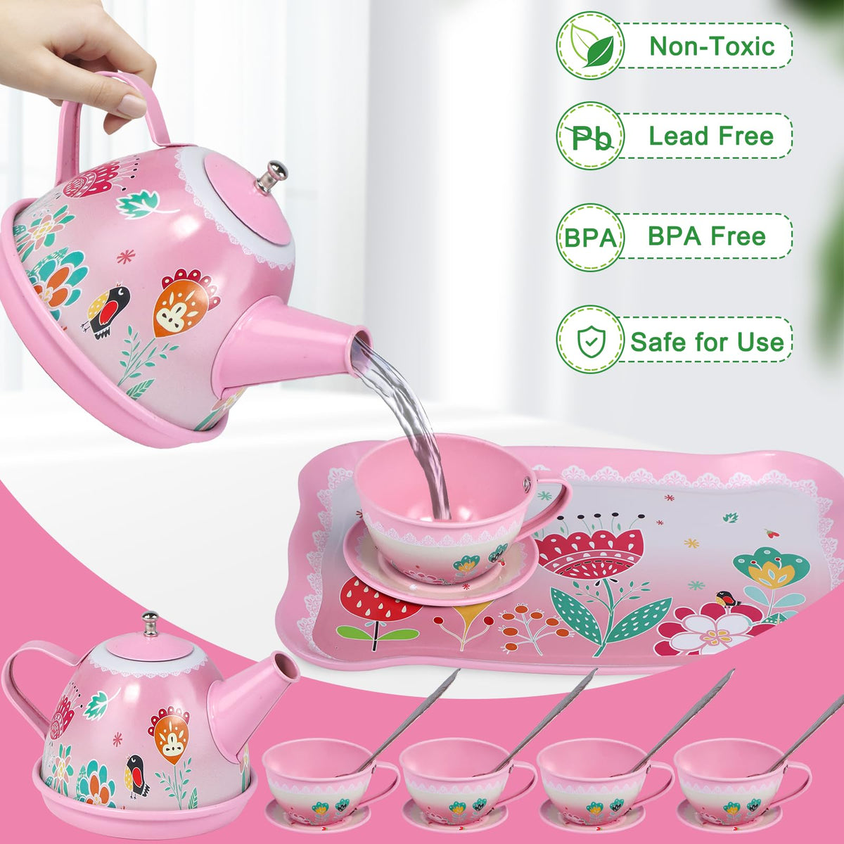 PRE-WORLD Tea Party Set coasters help keep play surfaces clean