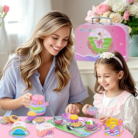 PRE-WORLD Tea Party Set pretend foods like doughnuts and macarons fuel sensory play.