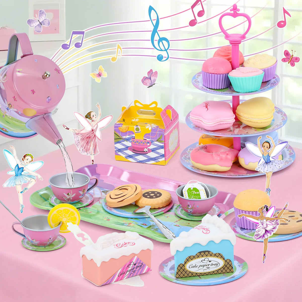 PRE-WORLD Tea Party Set serving tray and teacups support social sharing during tea time.