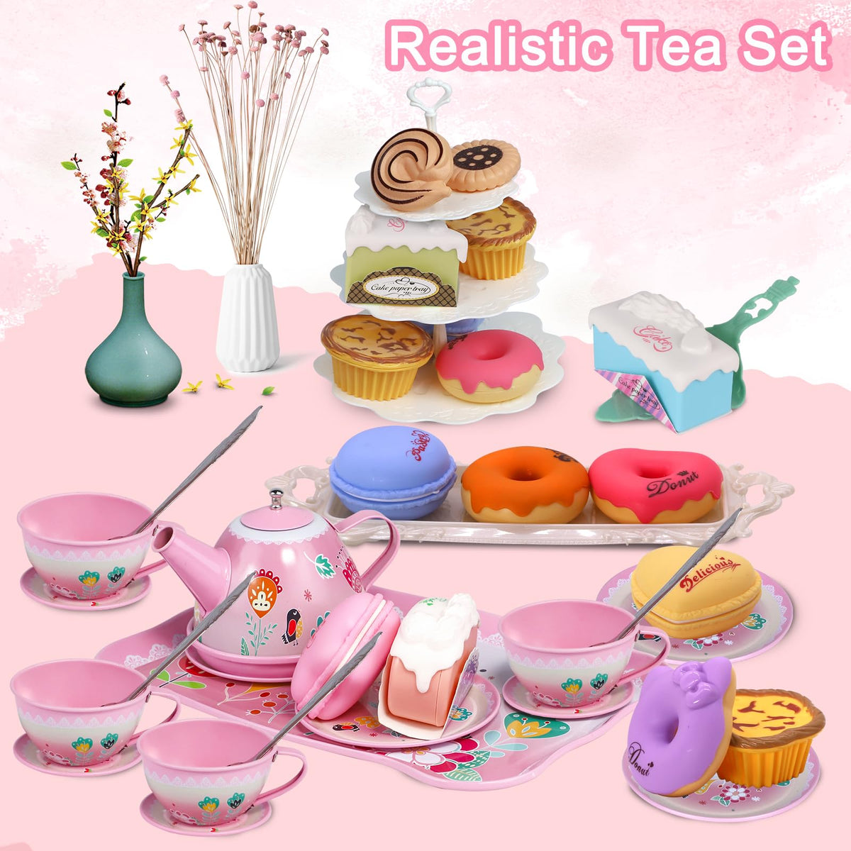 PRE-WORLD Tea Party Set serving tray supports organized dessert service
