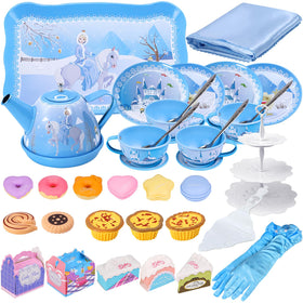 PRE-WORLD Tea Party Set serving tray helps organize play snacks.