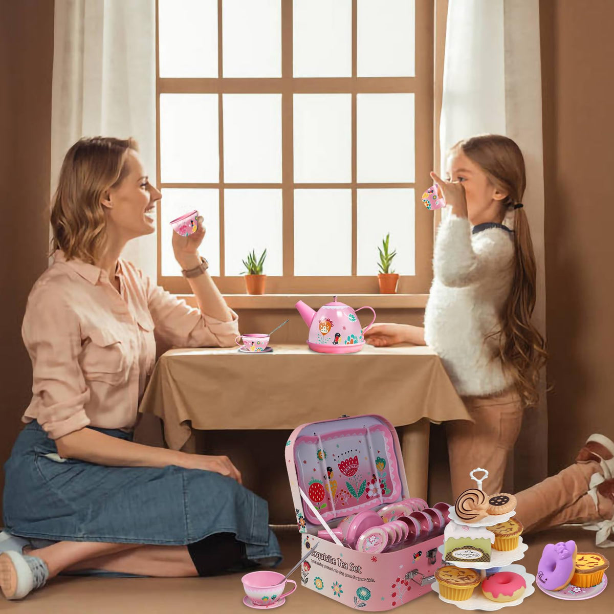 PRE-WORLD Tea Party Set tablecloth creates a realistic tea setup