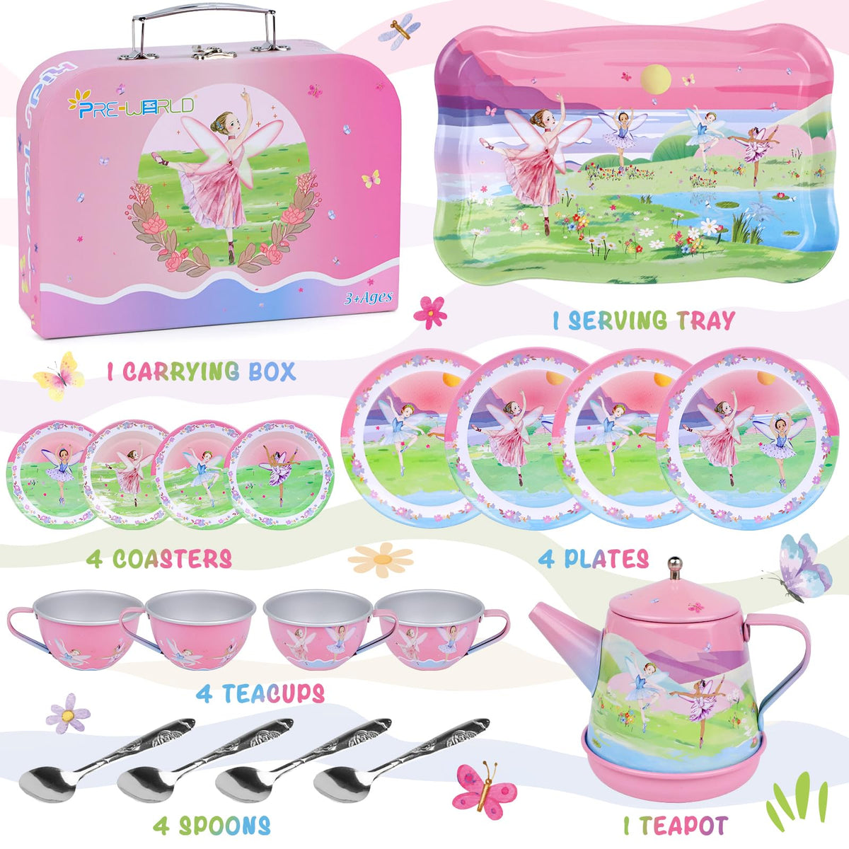 PRE-WORLD Tea Party Set teacups and saucers invite small-group role play and conversation.