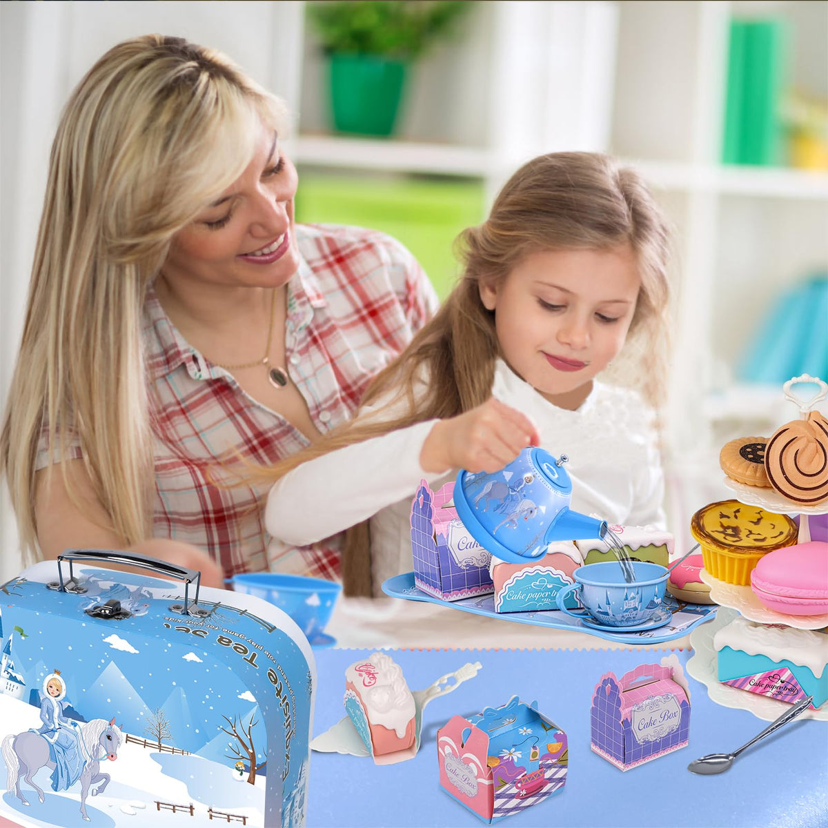 PRE-WORLD Tea Party Set tiered cake stand showcases stacked treats.