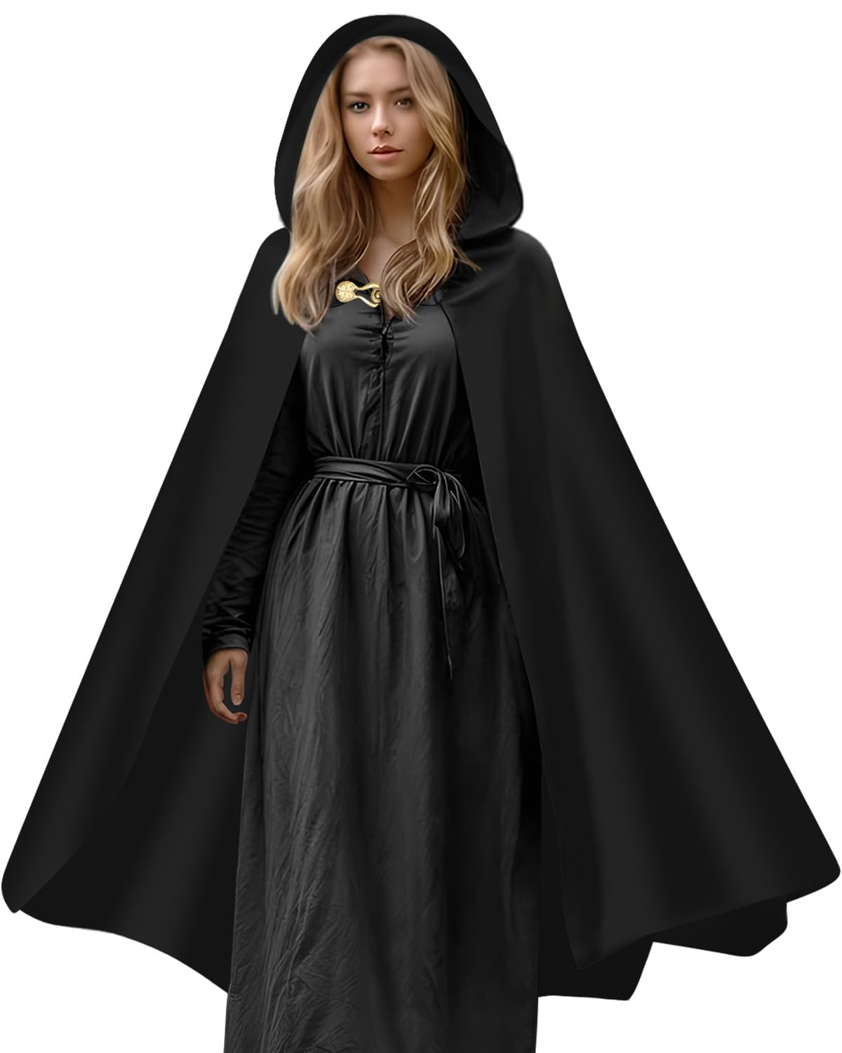 Prebene Renaissance hooded cloak full length for dramatic cosplay and stage presence.