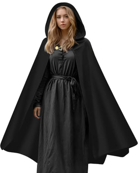 Prebene Renaissance hooded cloak full length for dramatic cosplay and stage presence.
