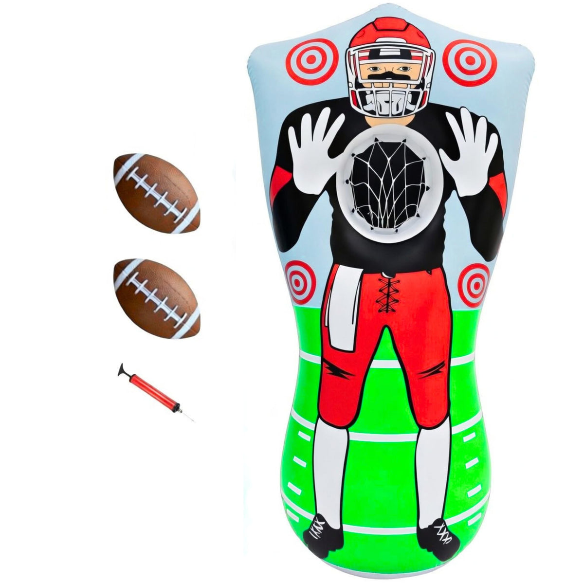 Preferred Toys 65-inch inflatable football target in backyard setup for all ages.