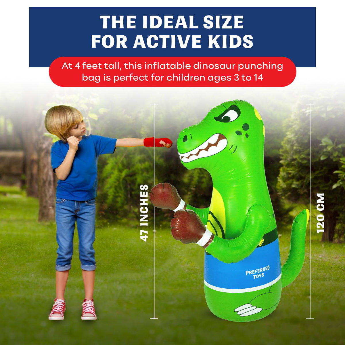 Preferred Toys fully assembled inflatable dinosaur with air-filled upper section ready to play