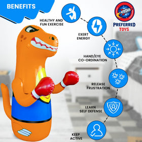 Preferred Toys dino punching bag in backyard for energetic outdoor play