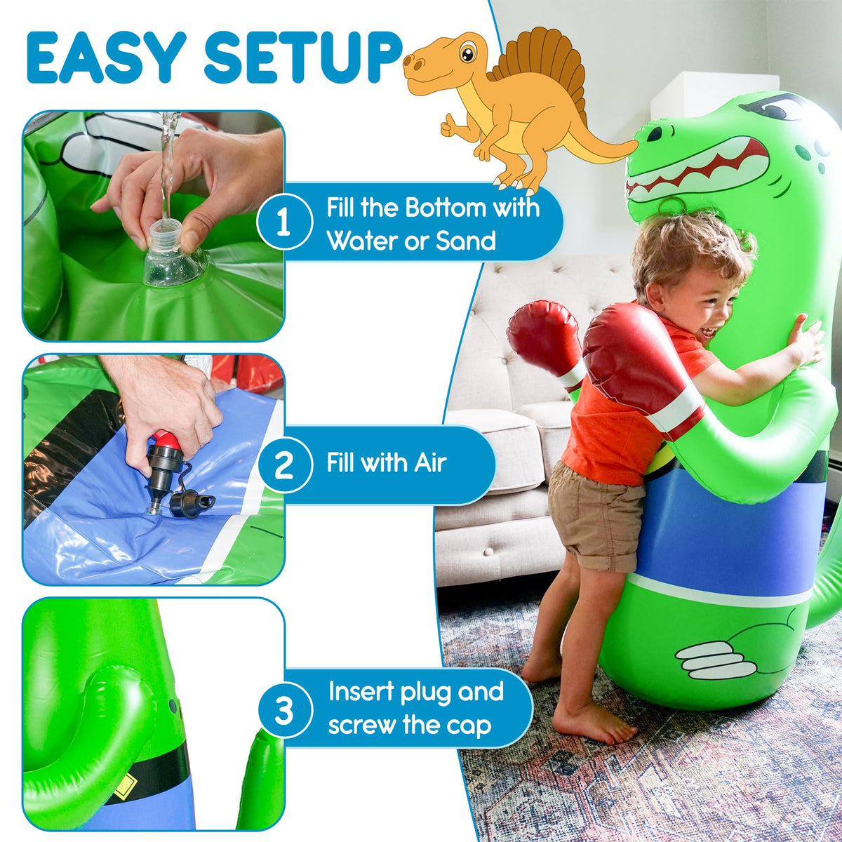 Preferred Toys orange inflatable dino bag sparks energetic play sessions