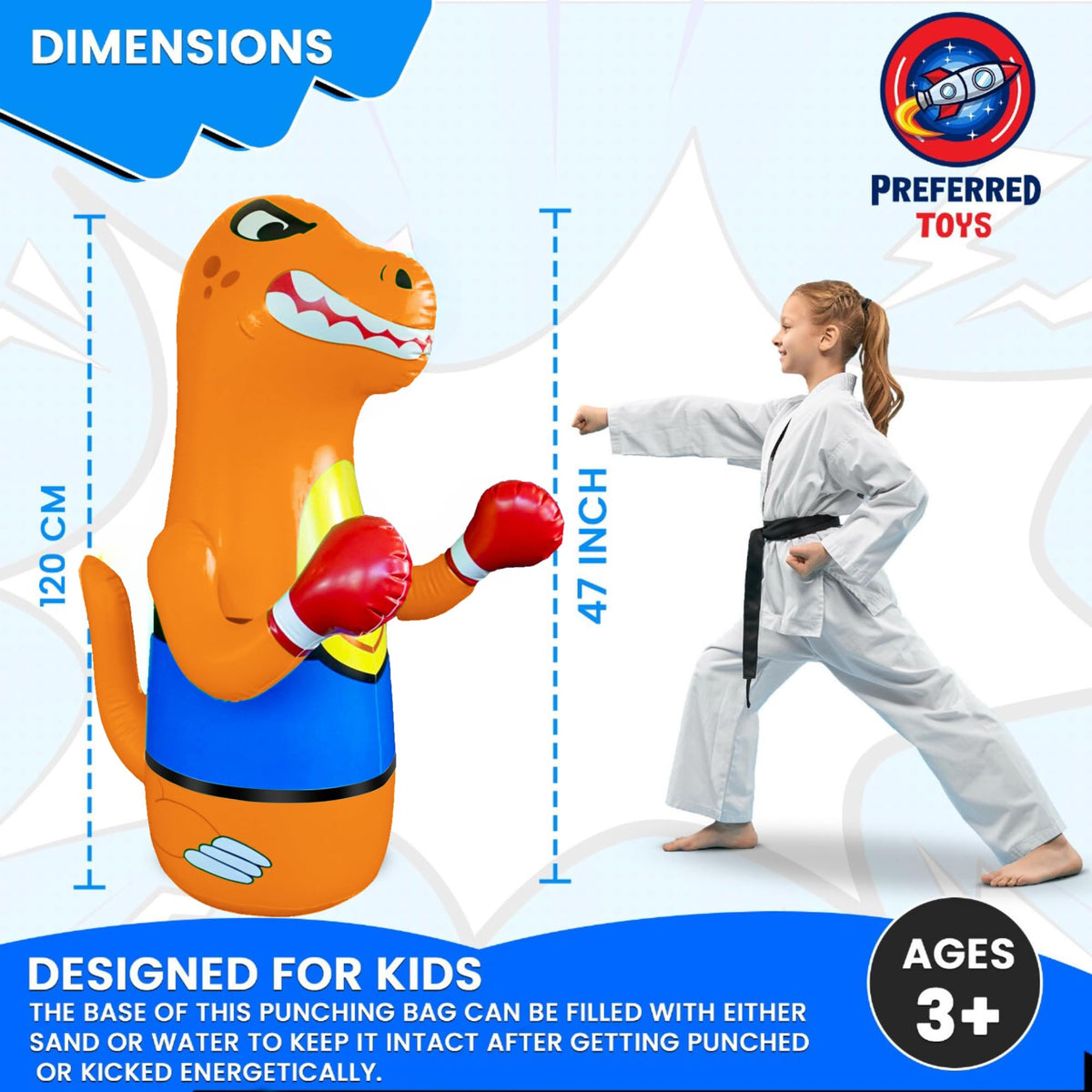 Preferred Toys inflatable dino bag stability base filled with water or sand