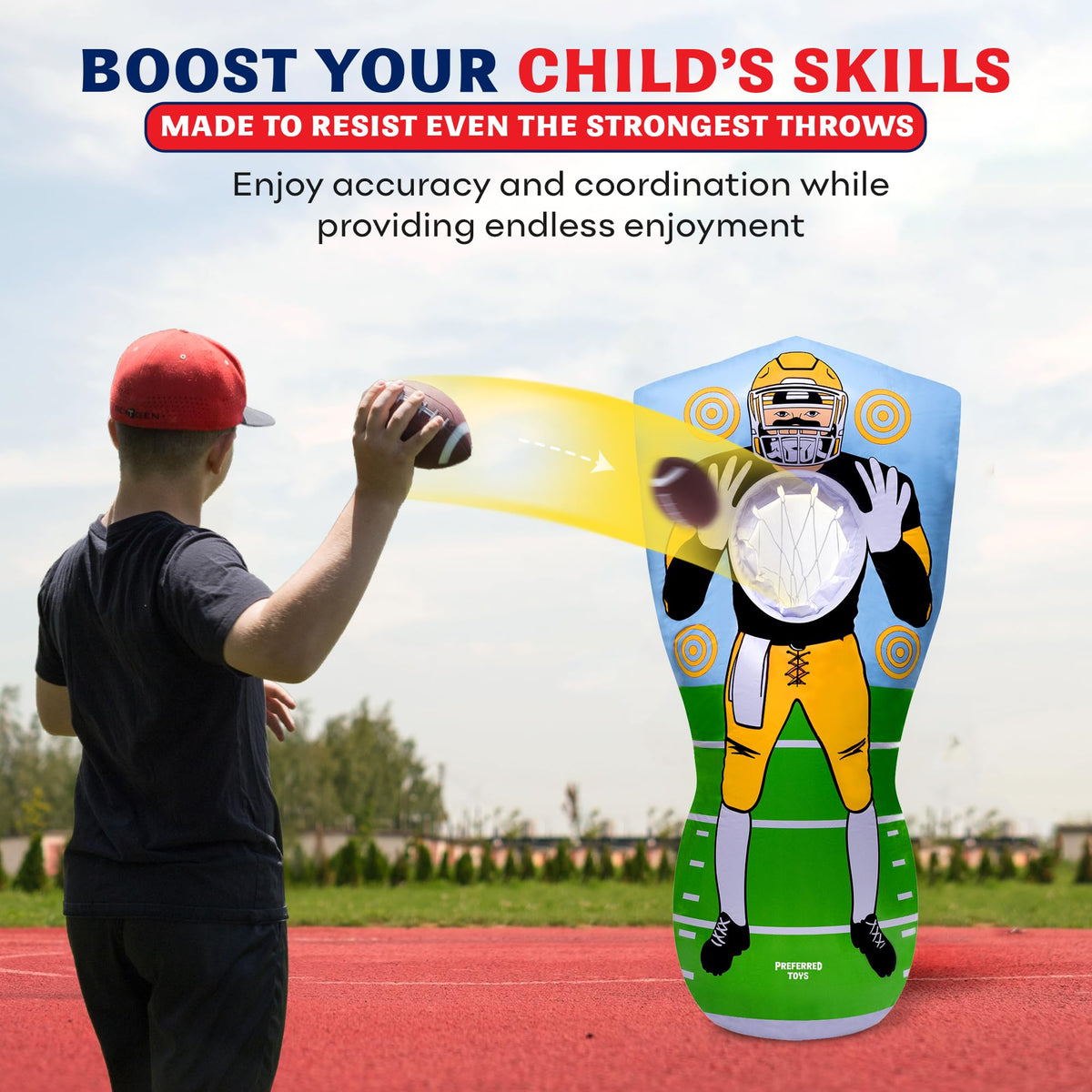 Preferred Toys weighted base adds stability for active backyard games.