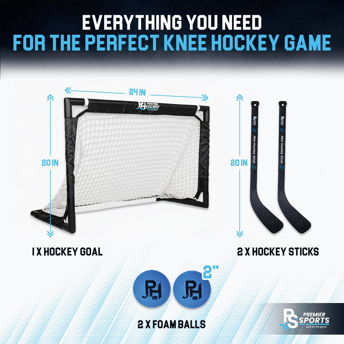 Premier Sports knee hockey set foam balls for safe indoor sessions