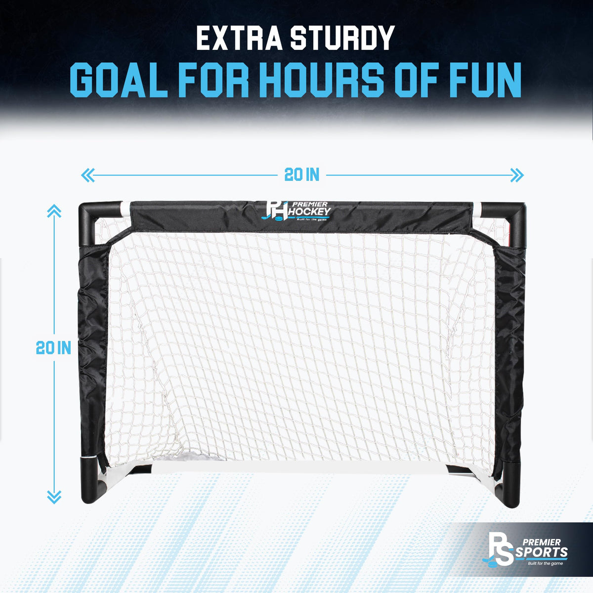 Premier Sports knee hockey set indoor play setup on a clean floor