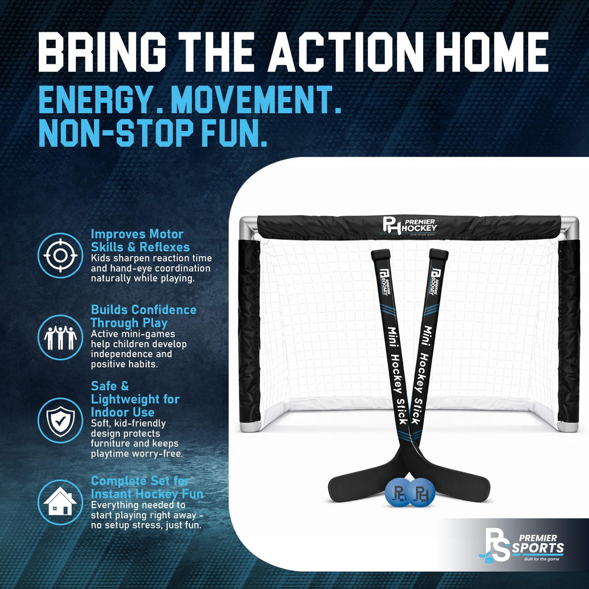 Premier Sports knee hockey set two-player action during a friendly match