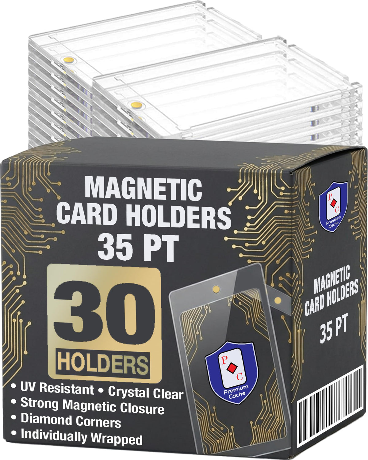 Premium Cache magnetic card holders front view with crystal-clear display for cards