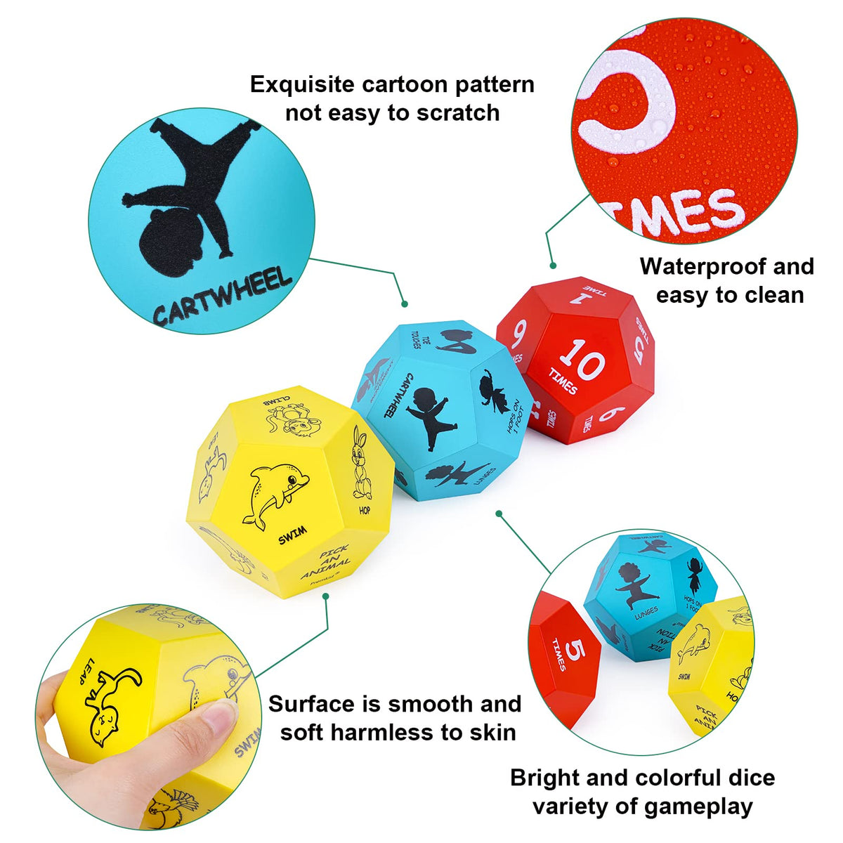 Premkid exercise-dice-colorful-movement-set supports indoor and outdoor play