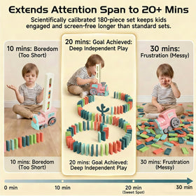PREPHY domino train with blinking light and moving locomotive enhances sensory play.