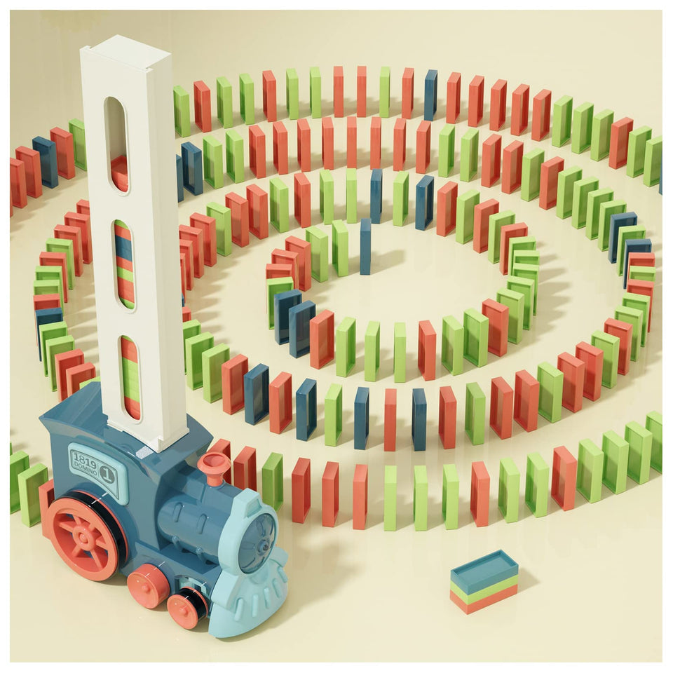 PREPHY Domino Train Toy front view with colorful dominos boosts creativity.