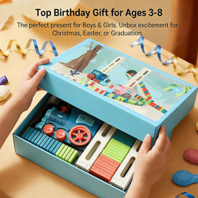 PREPHY Domino Train Toy gift ready packaging suggests versatile math and STEM play.