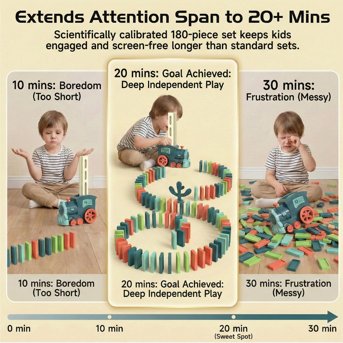 PREPHY Domino Train Toy side view shows stacking motion and easy loading.
