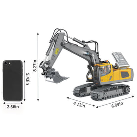PREPOP excavator toy with alloy bucket for realistic lifting action.