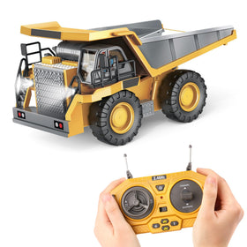 PREPOP Kids RC Dump Truck bed shows a sturdy metal bed for rough outdoor play.