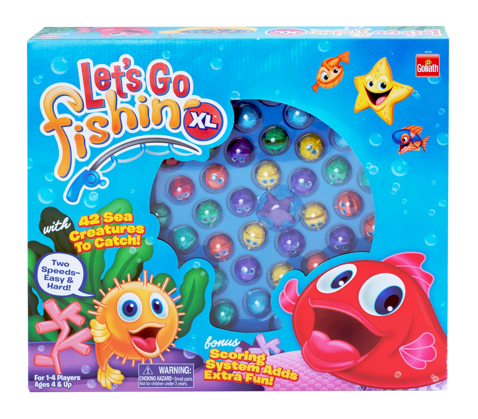 Pressman Let’s Go Fishin' XL deep sea game board spins for engaging play.