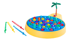 Pressman Let’s Go Fishin' XL spinning mechanism adds fast-paced challenge.