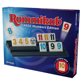 Pressman Rummikub large numbers blue box keeps components organized.