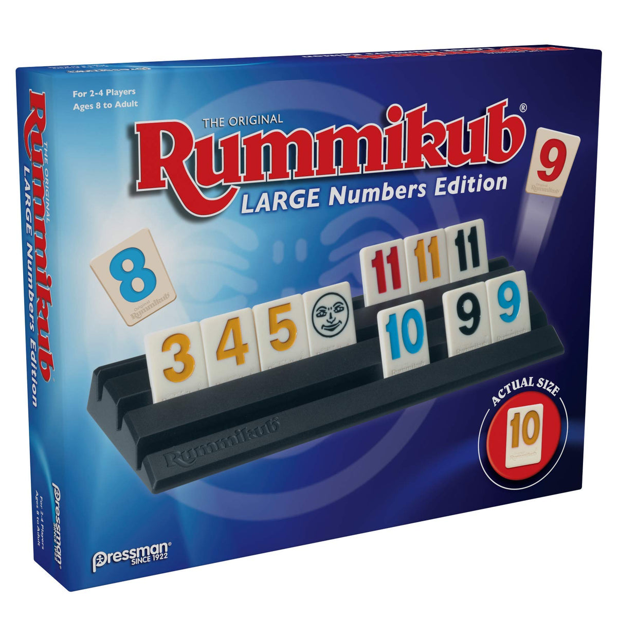 Pressman Rummikub large numbers blue players support social, strategic play.