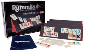 Pressman Rummikub Premium Edition engraved tiles highlight durability and legible numbers.
