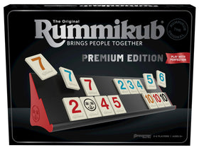 Pressman Rummikub Premium Edition racks closeup for easy handling and organization.