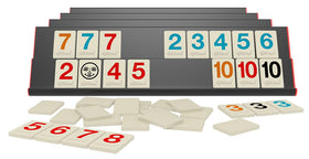Pressman Rummikub Premium Edition storage bag keeps pieces portable.