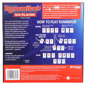 Pressman Rummikub Six-Player edition instruction manual supports quick setup and easy learning.